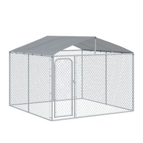 Large Outdoor Dog Kennel, 98x98x77, Metal Playpen with Lock, Mesh Sidewalls, Weatherproof Cover, Black