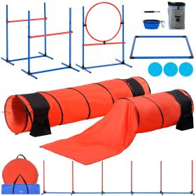 VEVOR Dog Agility Training Equipment, 7 PCS Set Upgrade w/ Adjustable High Hurdles,6 Weave Poles,2 Tunnels,Jump Ring,Pause Box,Whistle,Foldable B