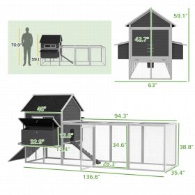 Wooden Chicken Coop For 8-10 Chickens, Backyard, Gray (Option: Gray)