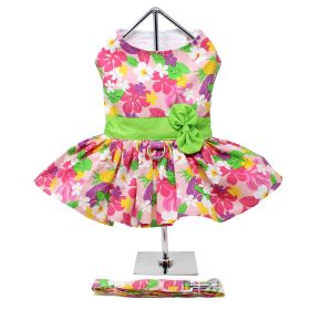 Pink Hawaiian Floral Dog Harness Dress with Matching Leash (Option: XLarge)