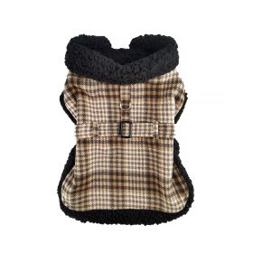 Sherpa-Lined Dog Harness Coat - Brown & White Plaid (Option: XX-Large)