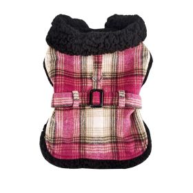 Sherpa-Lined Dog Harness Coat - Hot Pink & Tan Plaid (Option: XX-Large)